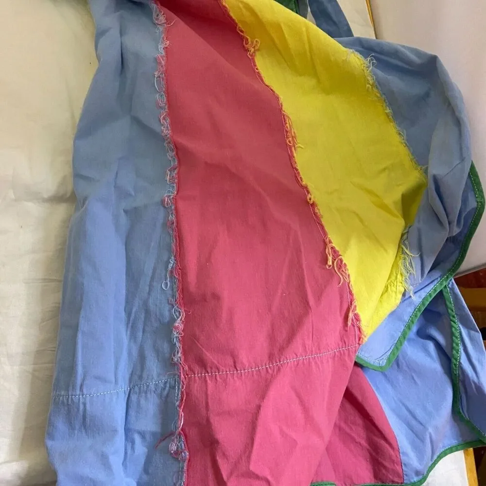 #7138 Hand Made Vintage Striped Cotton BIB CHEF Apron Pink Blue Yellow